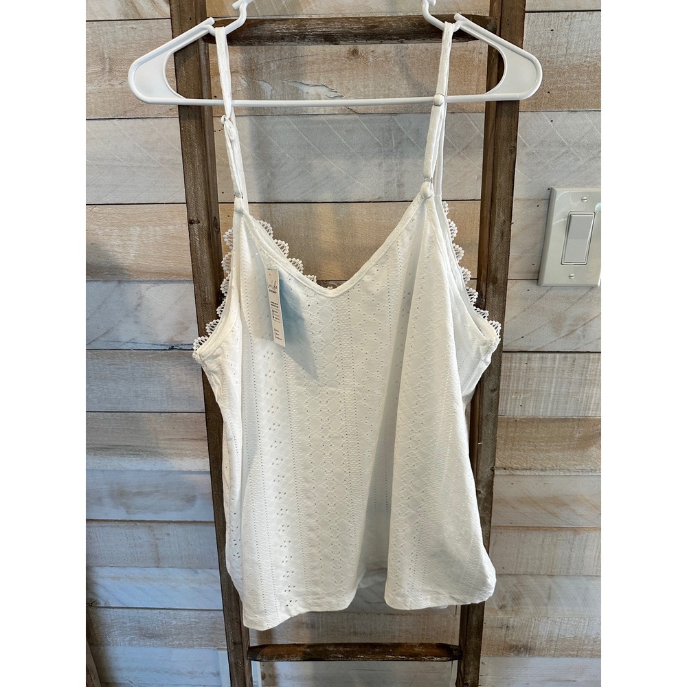 Cupshe White Eyelet Cami Tank Top Crochet Lace Trim V-Neck XL CAA04A3M004CC